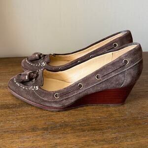 Cole Haan Woman’s Calista Nike Air Wedge Brown SuedeTassel Shoes- Size 8